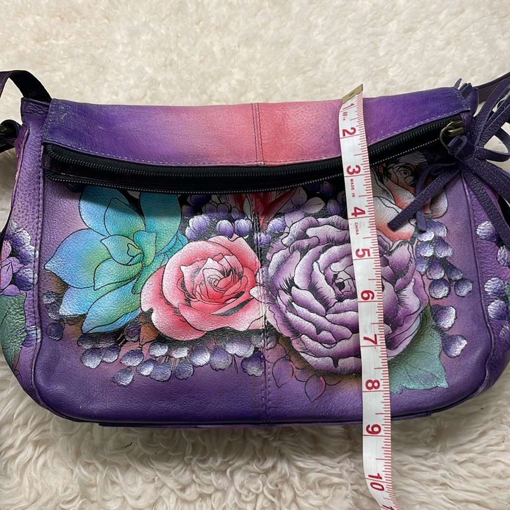 Anuschka Floral Purple Handbag and Wallet Set with bag charm and eyeglass pouch - Picture 5 of 14